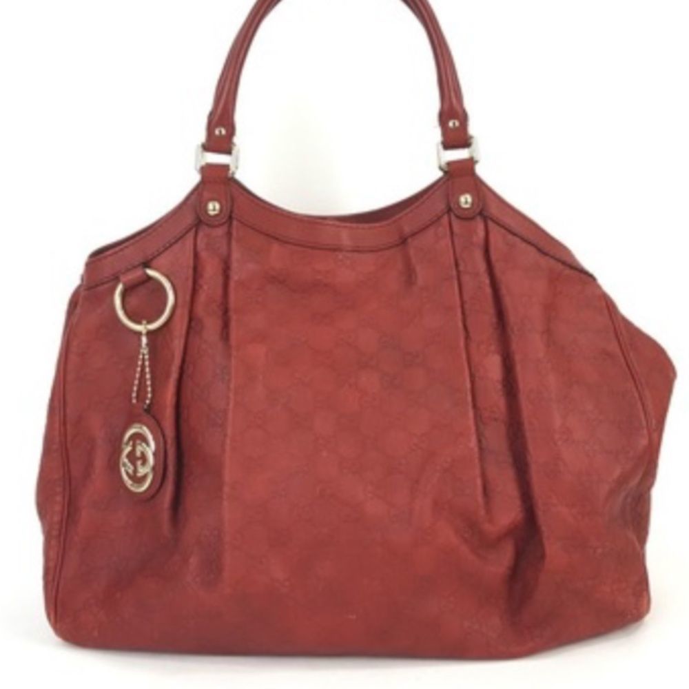 Gucci Red Guccissima Leather Sukey Large Tote Shoulder Bag Handbag